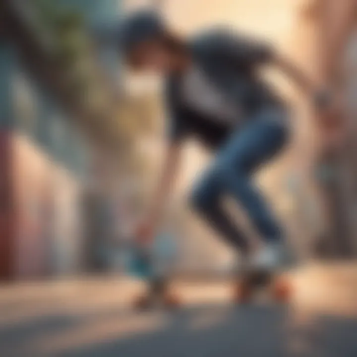 Stylish skateboarder in trendy outfit