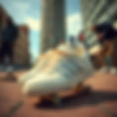 Group of skateboarders wearing Adidas Forum 84 Low Cream in an urban setting