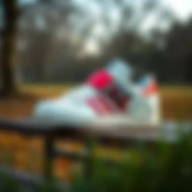 Adidas Forum 84 Low Cream styled with skateboarding gear on a park bench