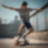 A skateboarder wearing Adidas shorts performing a trick on a ramp