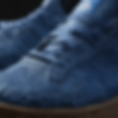 Close-up of the unique texture and materials used in all blue Adidas footwear.