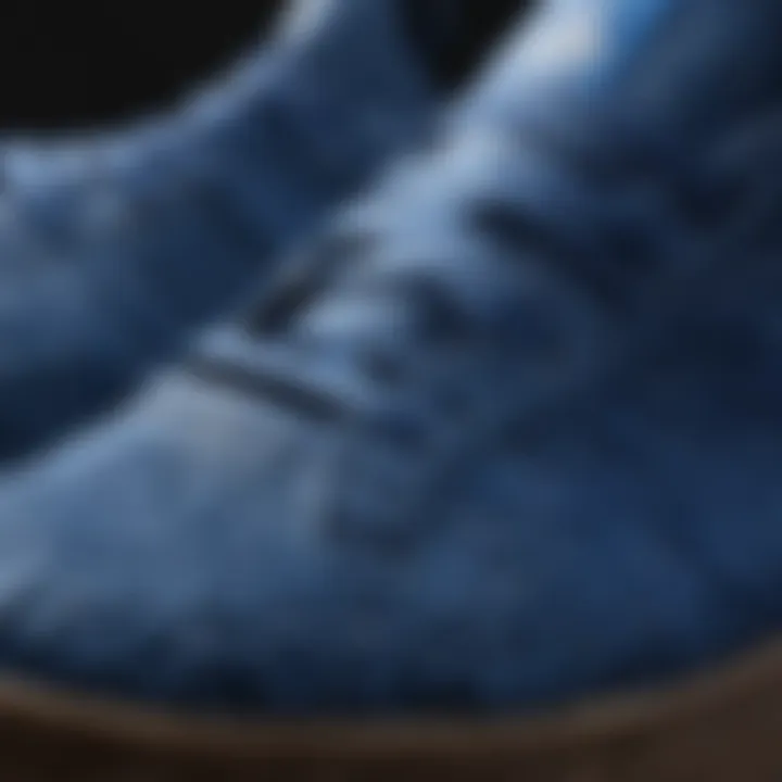 Close-up of the unique texture and materials used in all blue Adidas footwear.