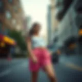 Urban Chic: Pink Sweat Shorts in Style Stylish pink sweat shorts in an urban setting