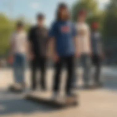 Group of skateboarders wearing Dickies at a skate park