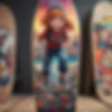 Vibrant anime stickers adorned on a skateboard showcasing unique designs