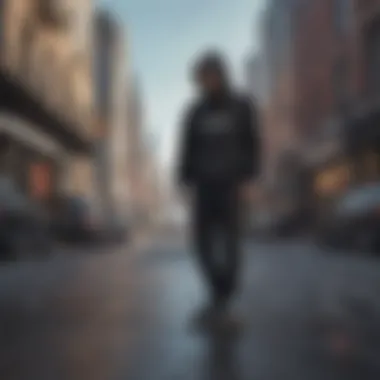 Skateboarder wearing a graphic black hoodie