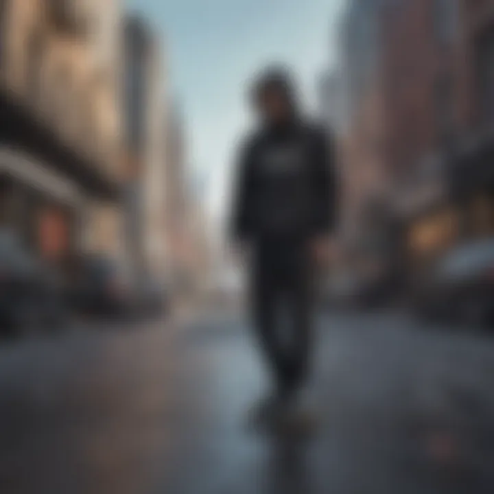 Skateboarder wearing a graphic black hoodie