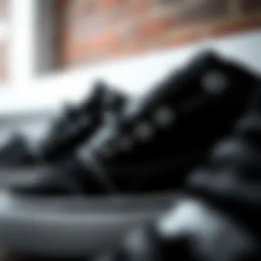 Close-up of black and white Vans highlighting texture and detail