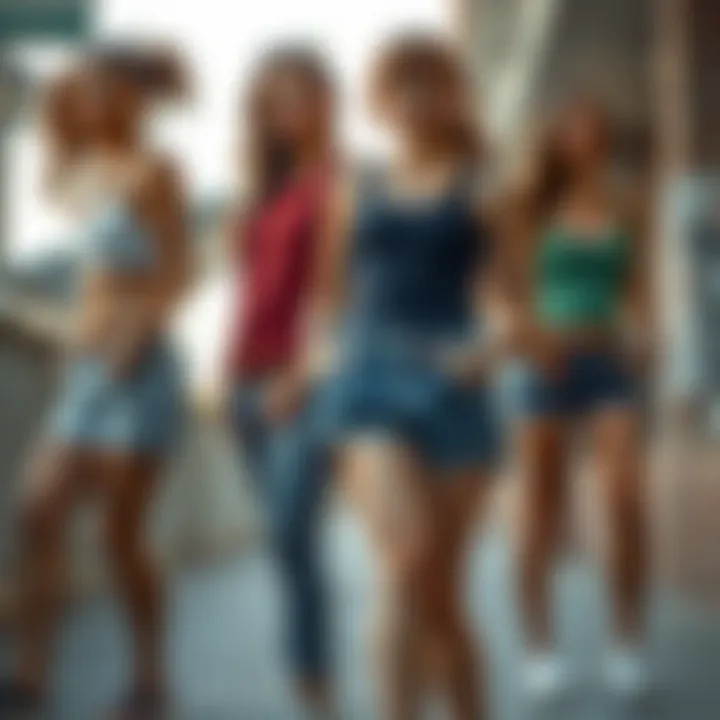 Different body types wearing paperbag waist jean shorts