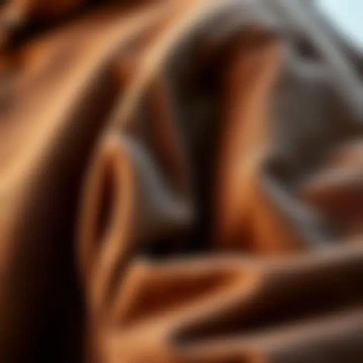 Close-up of fabric textures and material options for brown hoodies