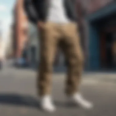 Urban Style with Canvas Cargo Pants An individual showcasing a stylish outfit with canvas cargo pants in an urban setting