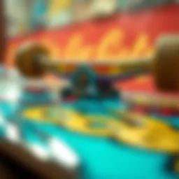 A detailed view of a CCS skate deck showcasing its artistic design and craftsmanship.