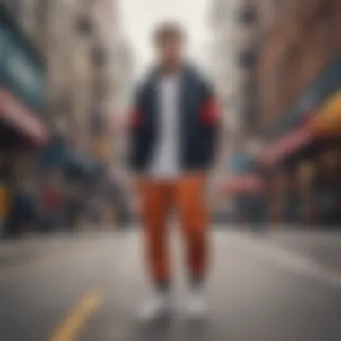 Champion cropped joggers showcased against a vibrant urban backdrop