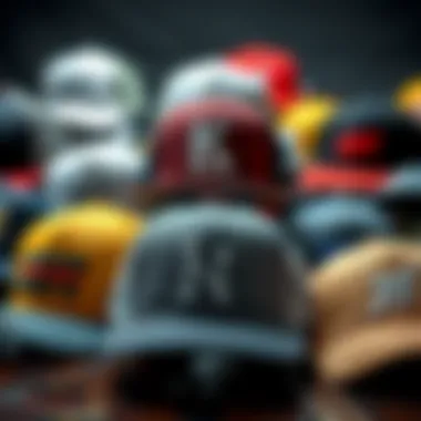 Diverse Styles of Mesh Snapback Hats A collection of various styles of mesh snapback trucker hats displayed creatively.