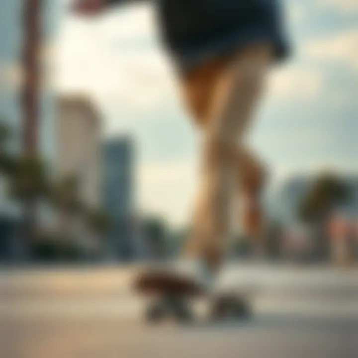 Skateboarder Embracing Beige Skinny Jeans Skateboarder wearing beige skinny jeans