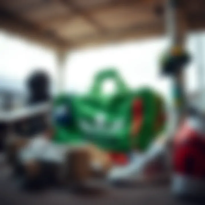 Aesthetic Appeal and Style Artistic arrangement of the green Adidas bag with skateboard gear