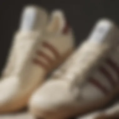 Close-up of cream colored Adidas sneaker materials