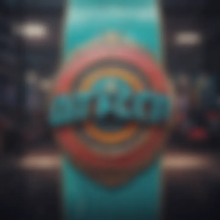 Retro-inspired skateboard logo with vibrant colors