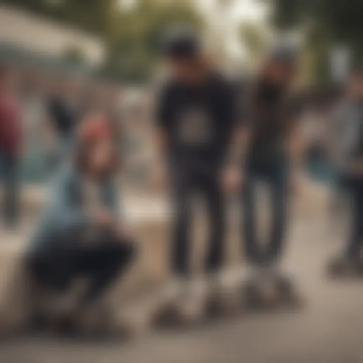 A group of skaters in a skate park with Creature gear