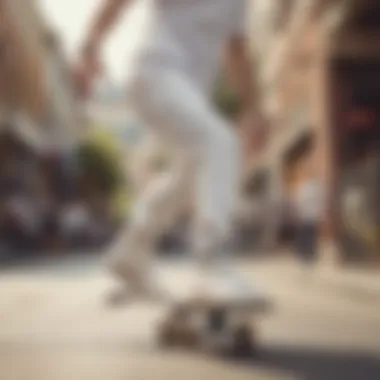 Skater performing a trick wearing white Converse shoes