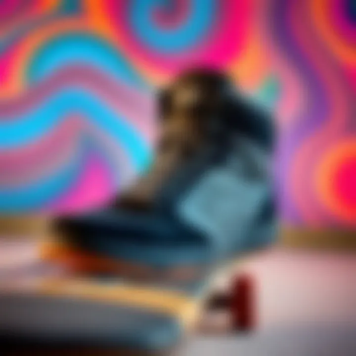 Cushion Vista Hi Black in Action Cushion Vista Hi Black on a skateboard against a vibrant backdrop