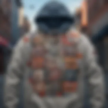 Stylish Patchwork on a Hoodie A stylishly customized hoodie featuring unique patches set against a urban backdrop