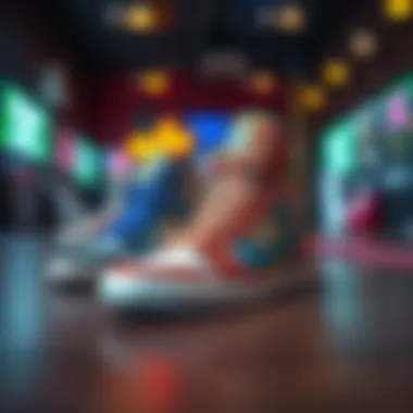 A dynamic display of DC Hi Tops showcasing vibrant designs.