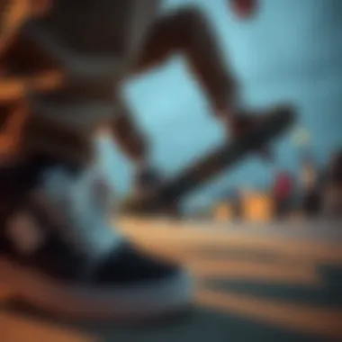 Skateboarder performing tricks while wearing DC slip ons