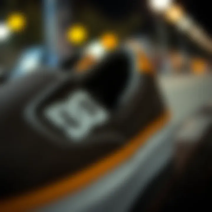 Close-up of DC slip ons highlighting technical features