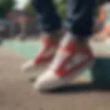 Stylish DC sneakers showcased against a vibrant skate park backdrop