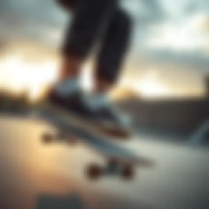 Performance in Action Skateboarder performing a trick wearing Emerica Figueroa shoes