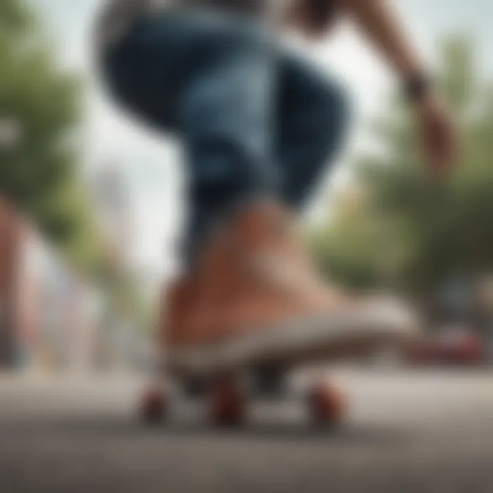 Skateboarder wearing Emerica Laced shoes performing a trick