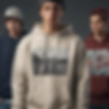 Group of skateboarders showcasing diverse styles with oversized sweatshirts