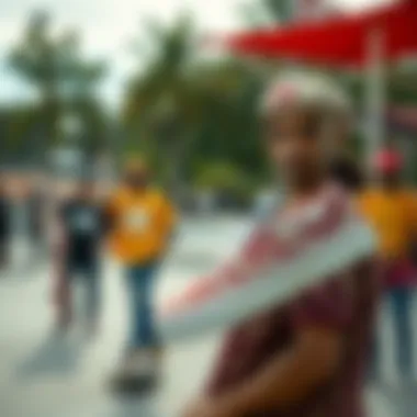 Vans Influence on Skate Culture A vibrant skate park scene filled with skateboarders wearing various Vans styles.
