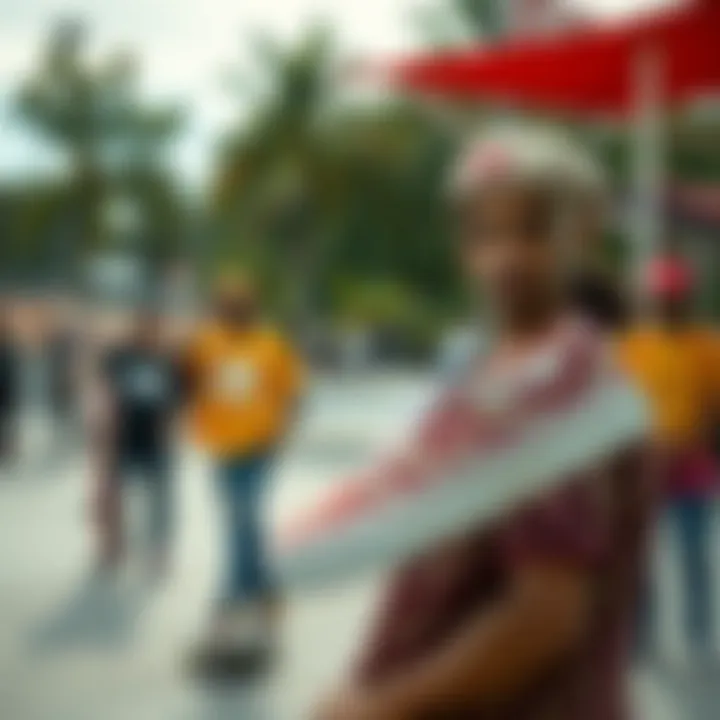 Vans Influence on Skate Culture A vibrant skate park scene filled with skateboarders wearing various Vans styles.