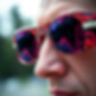 Close-up of customized Pit Vipers glasses