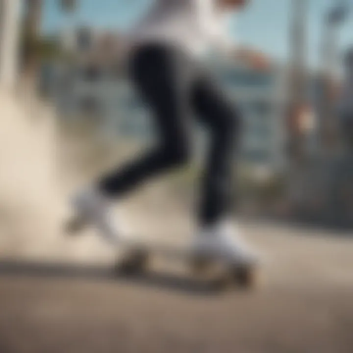 Skateboarder showcasing stylish white vans in action