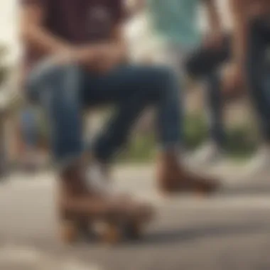 A group of skateboarders discussing the cultural impact of barefoot skate shoes