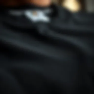 Textural Detail of Quality Fabric in Sweatshirt Close-up of fabric texture of a black crew neck sweatshirt