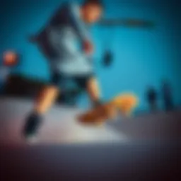 Dynamic skateboarding scene showcasing black fleece shorts