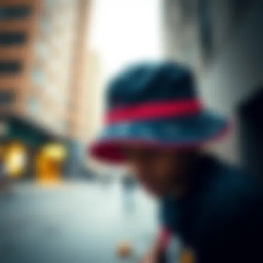 Cultural Significance of the Bucket Hat in Skateboarding A stylish black and red bucket hat worn by a skater in an urban setting, showcasing its cultural significance.