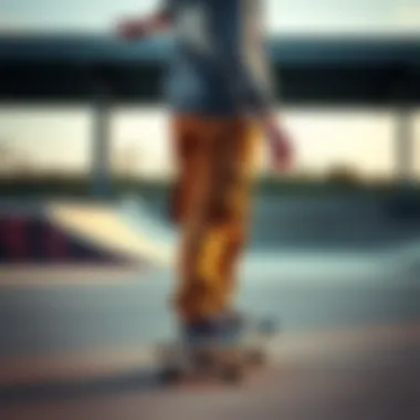 Skateboarder in Cargo Pants Skateboarder showcasing cargo pants in action at a skate park