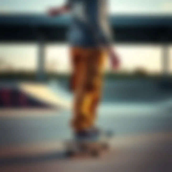 Skateboarder in Cargo Pants Skateboarder showcasing cargo pants in action at a skate park