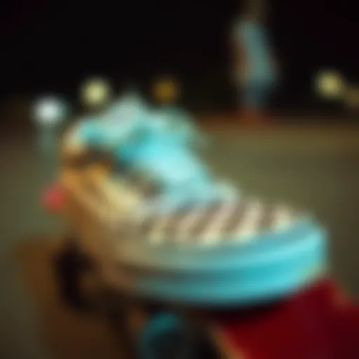 Classic Checkered Vans on Skateboard Classic checkered Vans with laces on a skateboard