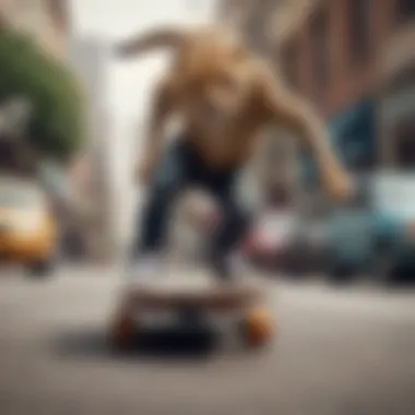 A skateboarder performing tricks wearing Cheetah Vans on a city street