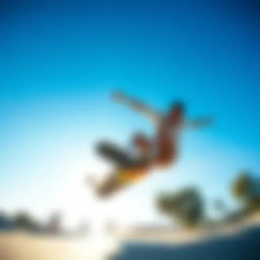 Skateboarder executing a trick on a sunny day