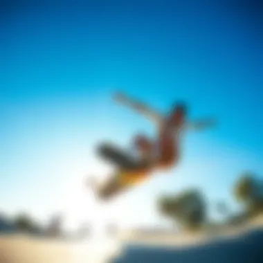 Skateboarding in Sunshine Skateboarder executing a trick on a sunny day