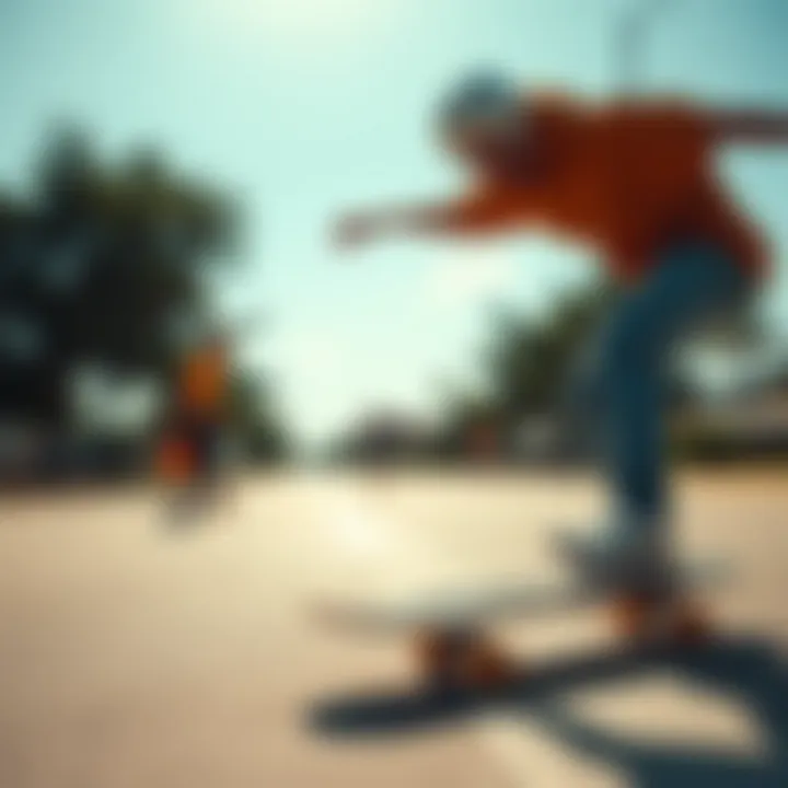 Techniques on a Sunny Day Skateboarder practicing techniques on smooth pavement under clear skies