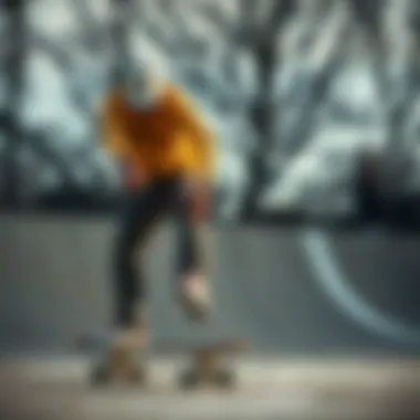 Performance of Club C 85 Chalk in Skateboarding Action shot of the Club C 85 Chalk in use at a skate park, highlighting performance.