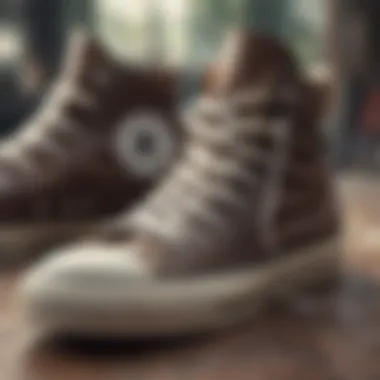 Close-up of Converse high tops detailing the material